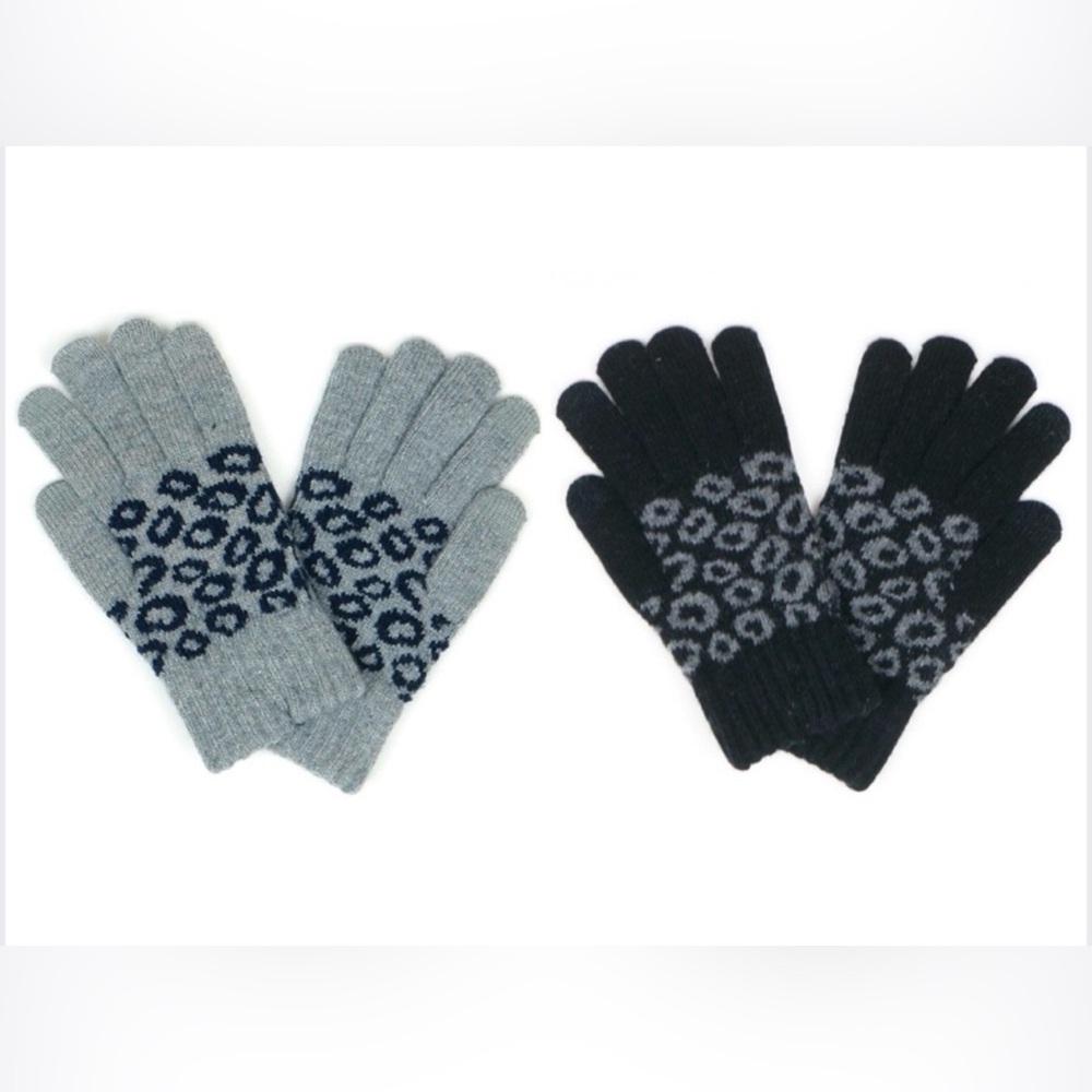Stylish Leopard Print Knit Smart Touch Gloves.